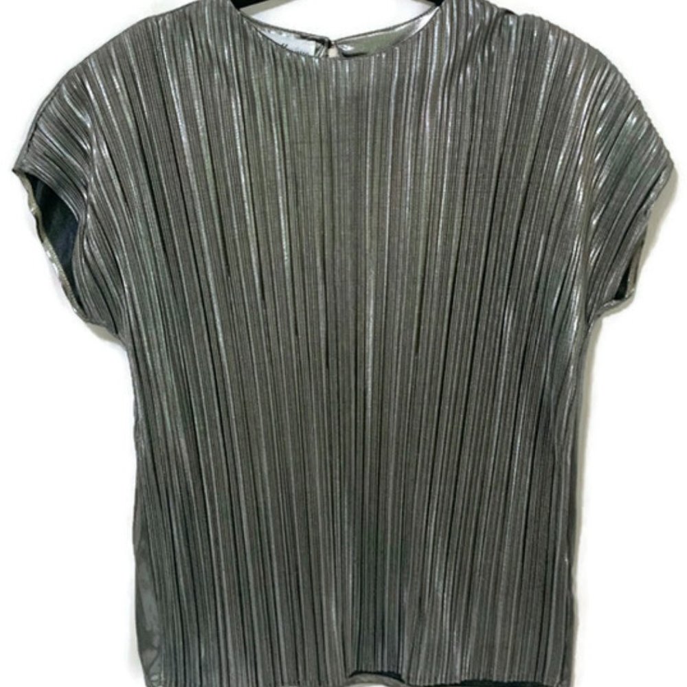 New 1980's Jeri Marque Silver Lame Pullover Top